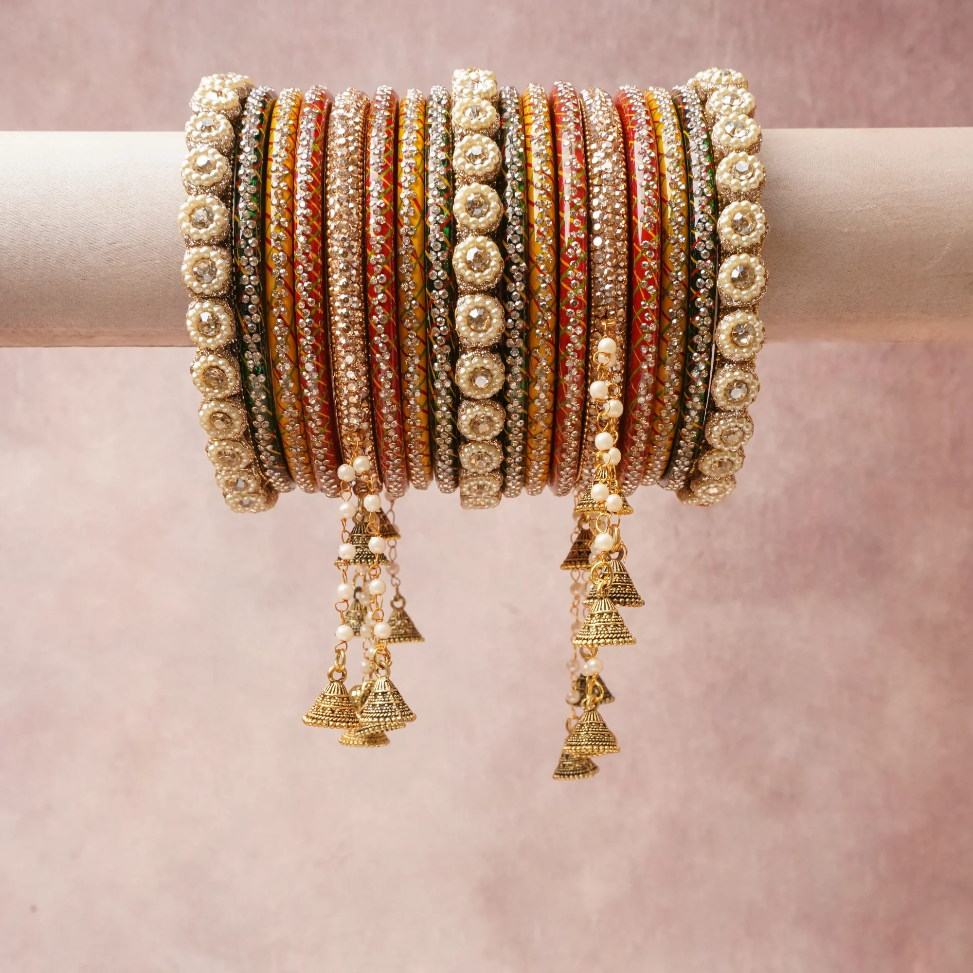 A majestic Deep Scarlet Red set, complemented by Creamy Ivory, Clear Diamond, Bright Gold featuring Lacquered Resin, Brass Alloy, Faux Pearls, Rhinestone Crystals.
Rich, ceremonial, and designed to be passed through generations.